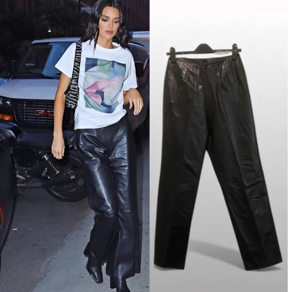 Danier Black Leather High Waist Relax Fit Pants Size 8 | Soft Luxe, Comfortable, - Picture 1 of 15